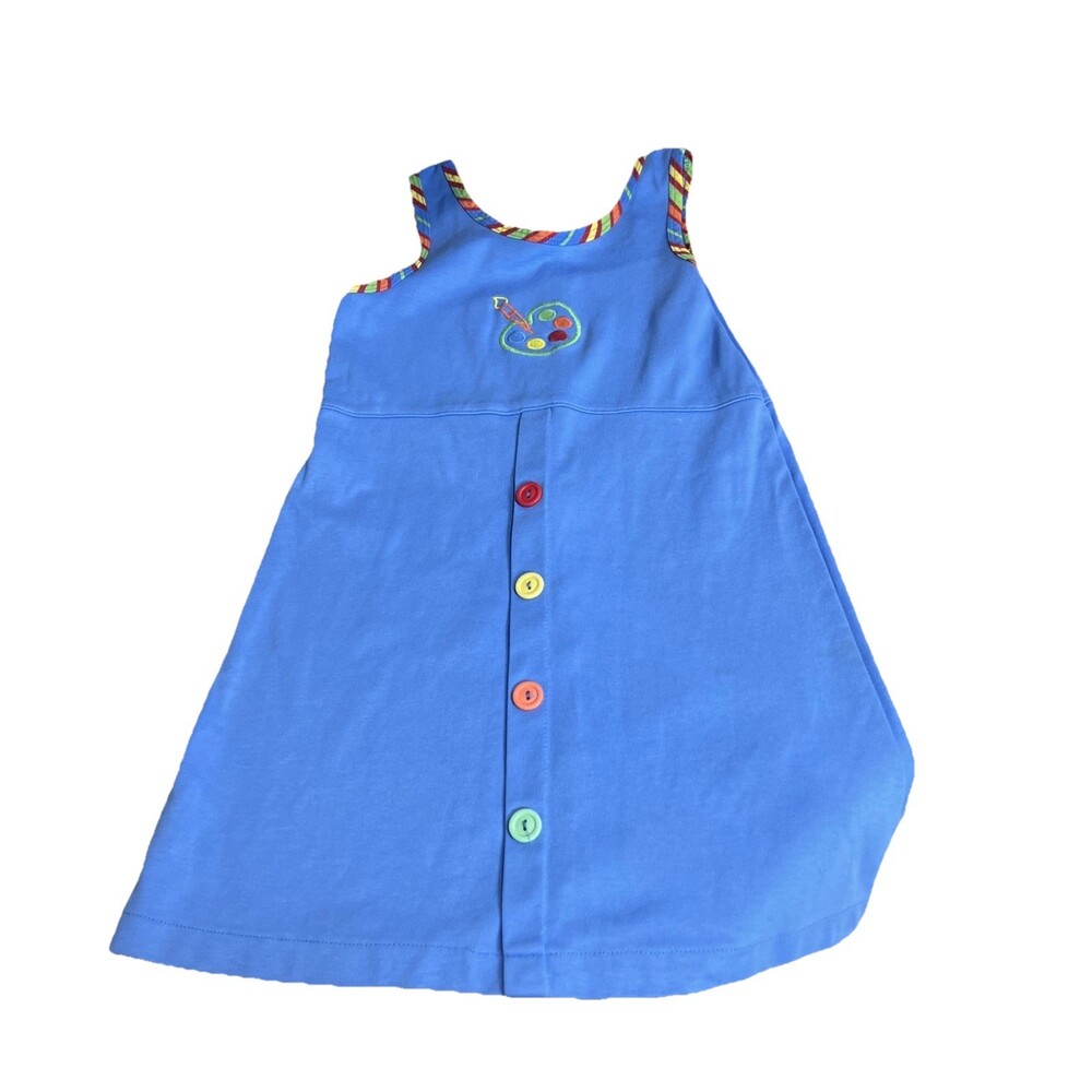 VINTAGE Patsy Aiken Chez Ami Blue Sleeveless Embroidered Art Pallet Dress Girl 7